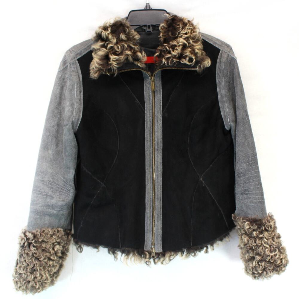 Firetrap genuine suede leather and curly afgan lamb fur zippered jacket Small